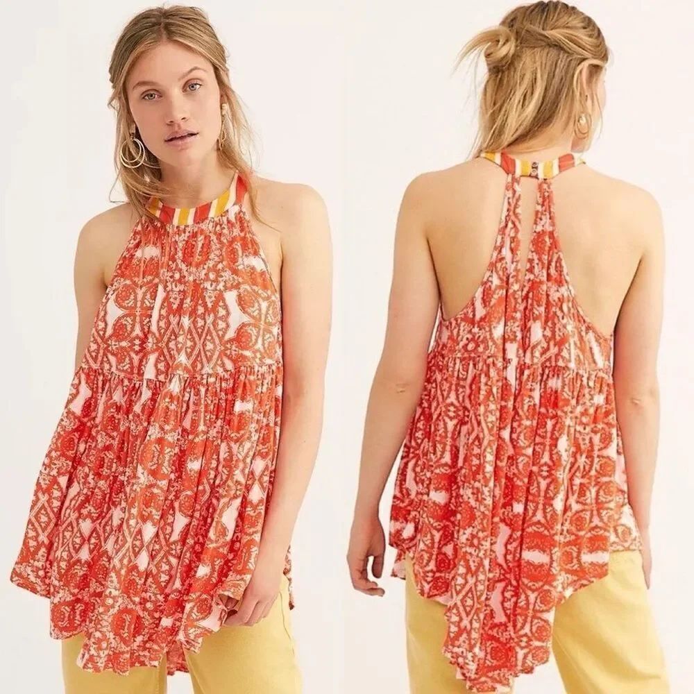 Free People linen blend Mimi Tunic Lavender Combo size S
